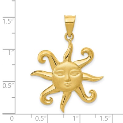 Pre-owned Superdealsforeverything Real 14kt Yellow Gold Satin And Polished Sun Pendant