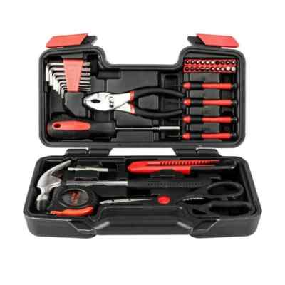 Portable 39pcs Red Basic Tool Set Household Mechanics Tool Kit with Carry Box