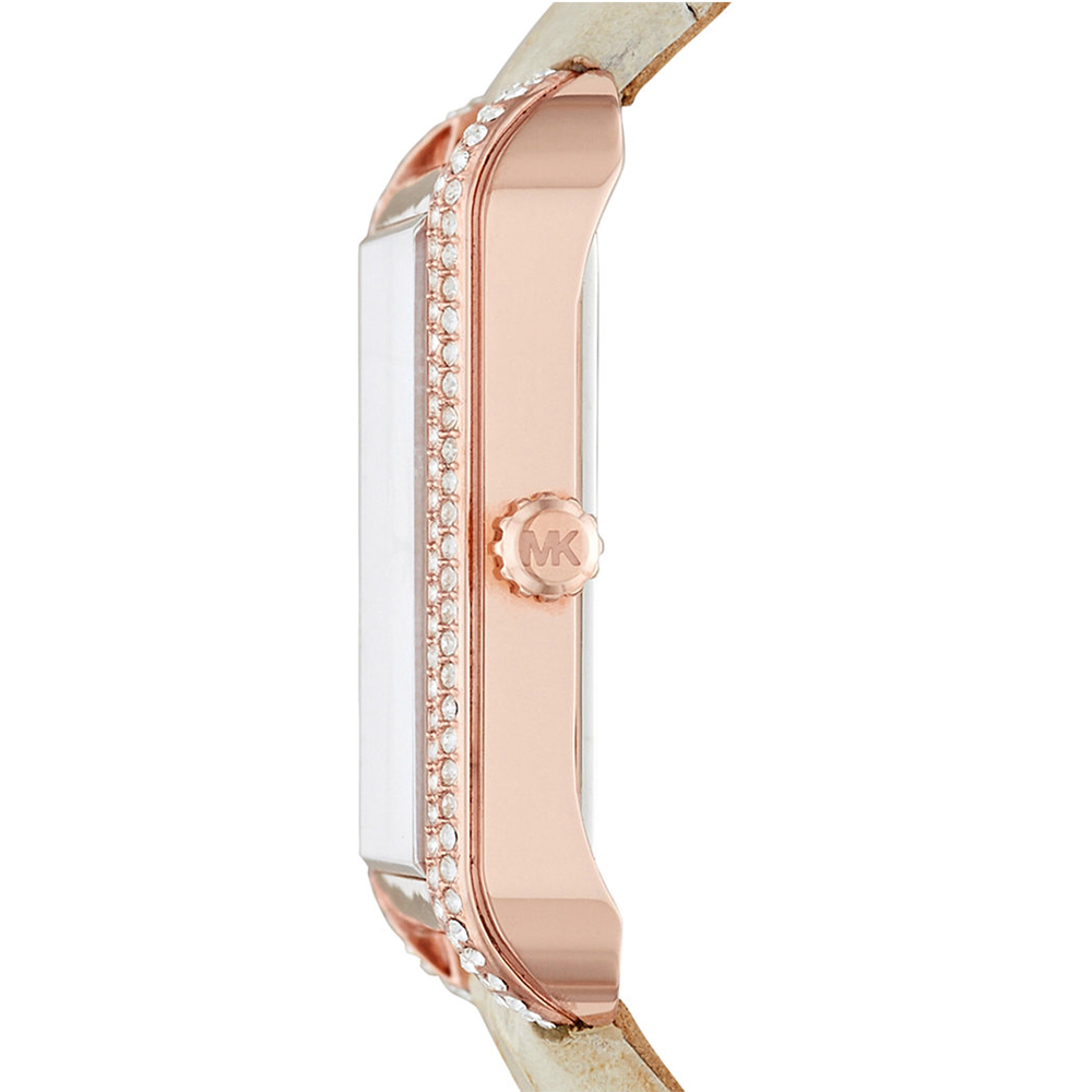 Pre-owned Michael Kors Lake Rose Gold Tone,cream Croc Leather Band,crystals, Watch-mk2610