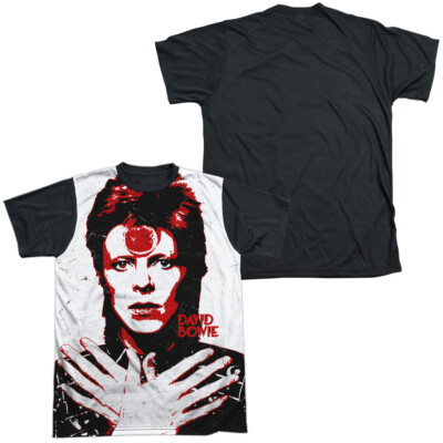 David Bowie Piercing Gaze Adult Halloween Costume T Shirt (Black Back), S-3XL
