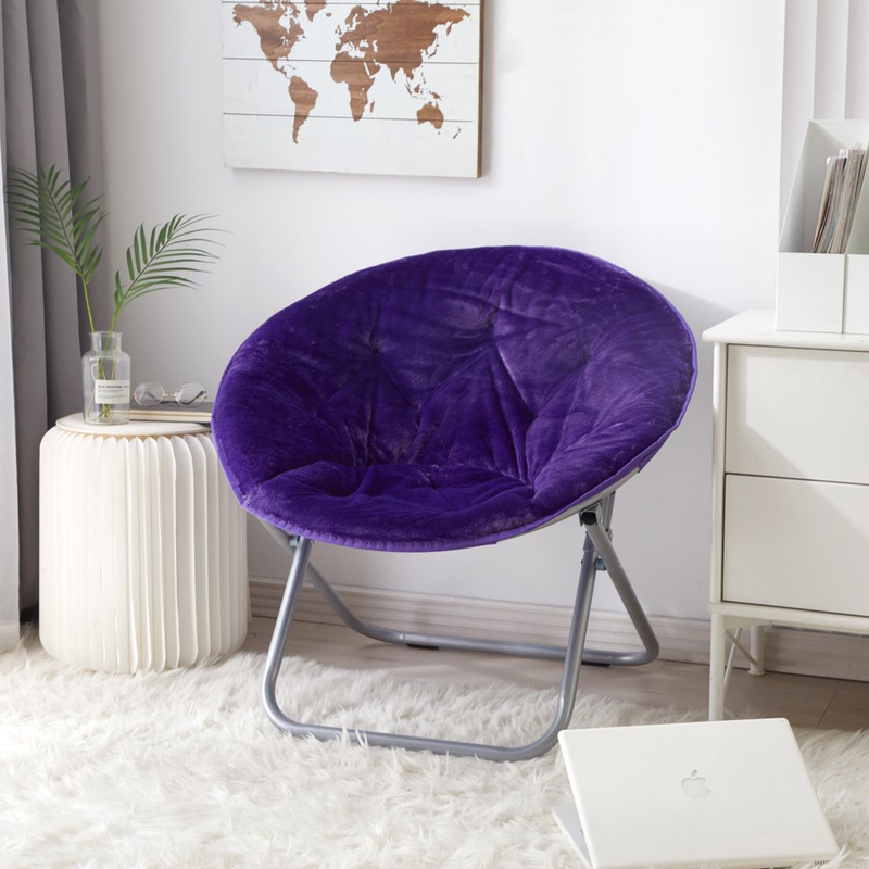 Purple Faux Fur Soft Folding Seat Lounge Round Steel Frame