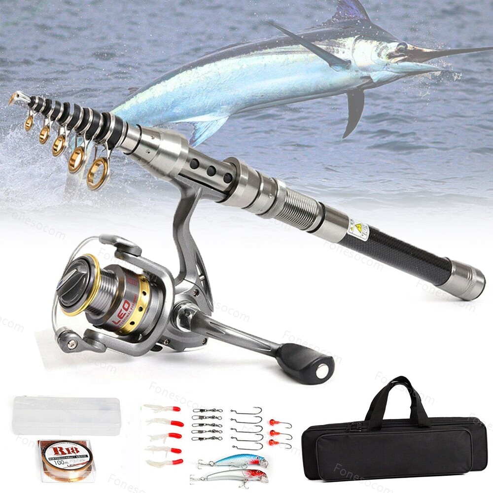Carbon Fiber Telescopic Fishing Rod Pole Reel Combo Sea Saltwater Freshwater