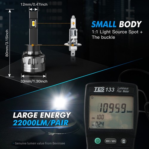 BEVINSEE H1 LED Headlight Bulbs Conversion Kit 120W 22000LM 6000K Bright Pair 2x