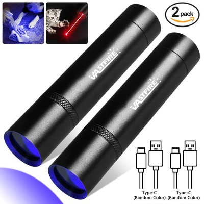 2pcs USB UV Ultraviolet LED Flashlight Torch Blacklight Detect Light w Red Laser