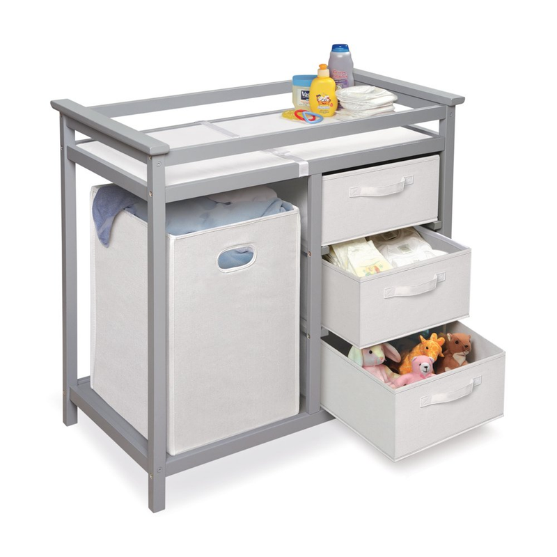 DIAPER CHANGING TABLES with Hamper and 3 Baskets Gray/Brown/White Av