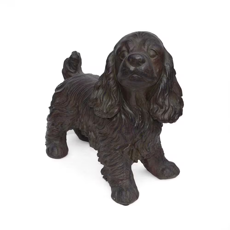 Dog Garden Statue Cocker Spaniel Outdoor Cast Stone Brown Decor Yard Patio