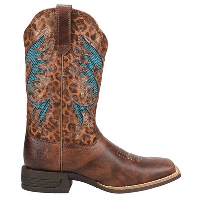 Ariat Pinto Venttek Leopard Tooled Inlay 360° Square Toe Cowboy Womens Brown Ca