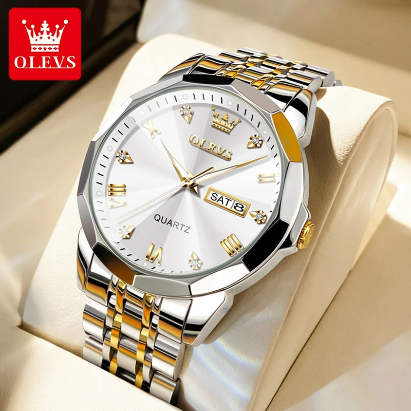 New Diamond Watch for Men Luxury Business Quartz Stainless Steel Date Waterproof