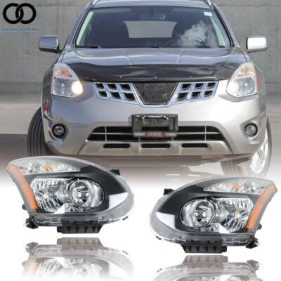 Halogen Headlights For Nissan Rogue 2008-2013 Black Left&Right Side Headlamps