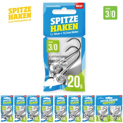 Lieblingsköder Spitze Haken 3/0 | 6g bis 20g + Mixpaket Jigkopf Jighaken Jighead