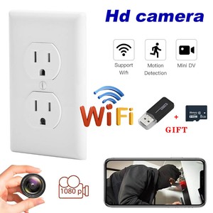 WiFi-enabled hidden camera outlet with motion detection features.