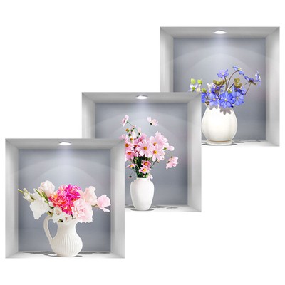  3 Pcs 3D Three-dimensional Simulation Window Flower Wall Sticker Household