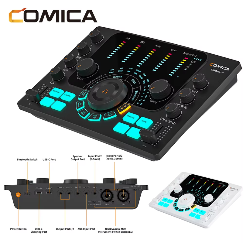 ADCaster C2 Audio Interface Sound Card for Streaming/Podcasting/Recording,All in