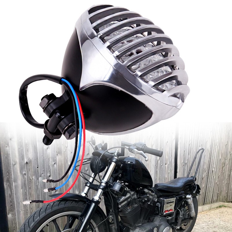 New Headlight Finned Prison Grill Lamp For Harley Cruiser