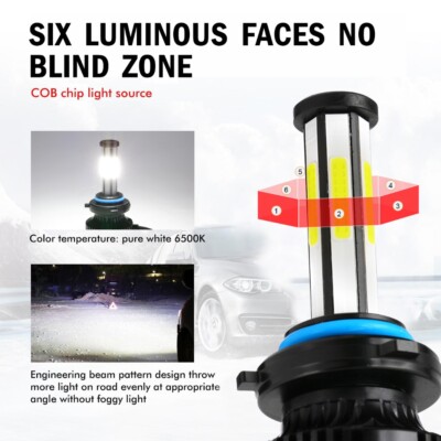6-Sides 9006 LED Headlights Super Bright Bulbs Kit White 6500K 420000LM Low Beam