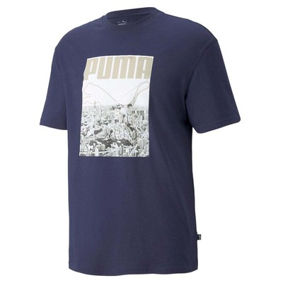 

Puma Photoprint Graphic Crew Neck Short Sleeve TShirt Mens Blue Athletic Casual, Синий, Puma Photoprint Graphic Crew Neck Short Sleeve TShirt