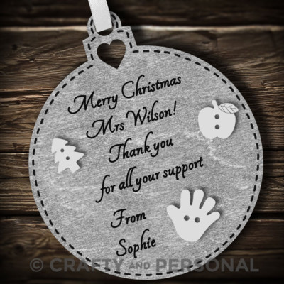 Personalised Teacher Christmas gift tree Bauble thank you present tutor mentor