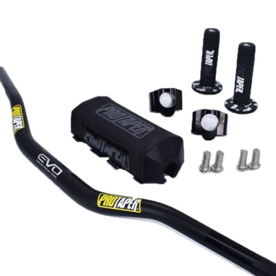Original ''Evo'' PRO TAPER Handlebar Fat Bar DIRT BIKE ATV Quad 1 1/8'' GRIPS Pads