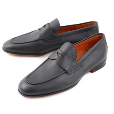 Pre-owned Santoni $910  Fatte A Mano Matte Gray Soft Leather Loafers Us 8 Shoes