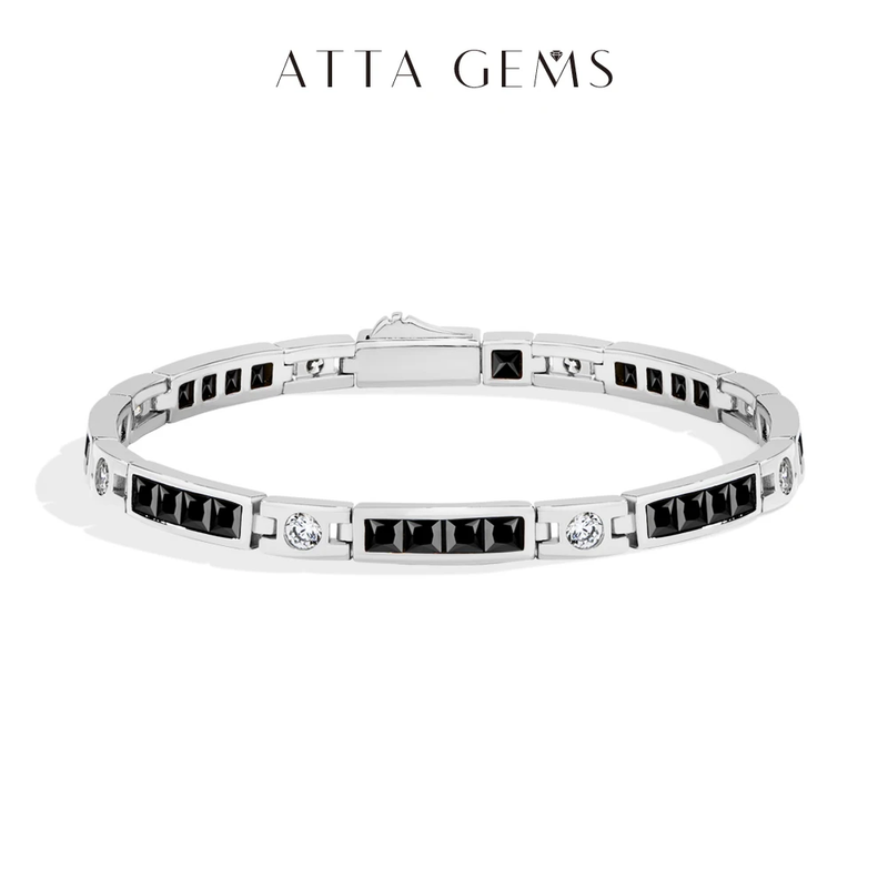 Princess Black Spinel Bracelets For Women Men S925 Silver Zircon Tennis Bracelet