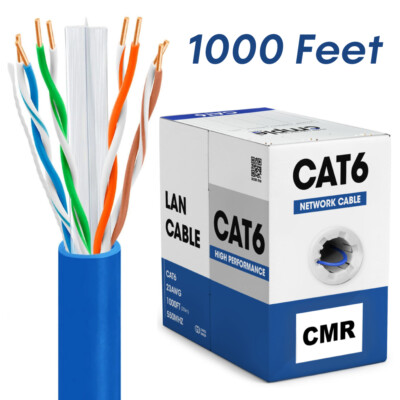 Blue 1000FT CAT6 Cable Ethernet Cable Bulk Cat6 Cord 550MHz LAN Network Wire