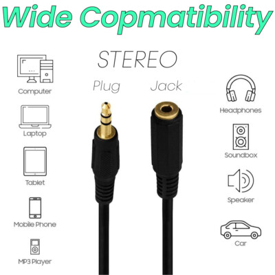 3.5mm Extension Cable AUX Extender Cord TRS Adapter Stereo Audio Headphone Cable