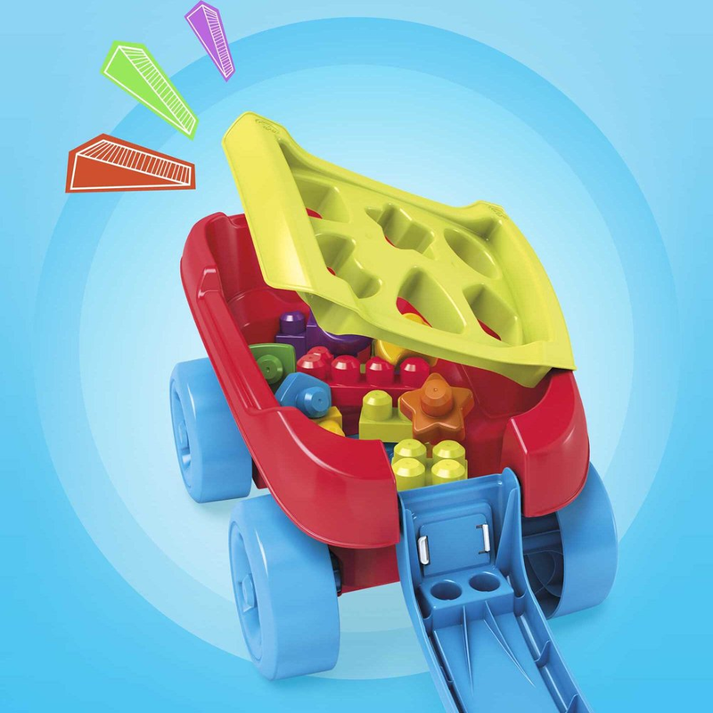MEGA BLOKS Shape Sorting Wagon Toy Blocks Toddler Building Set with Storage New