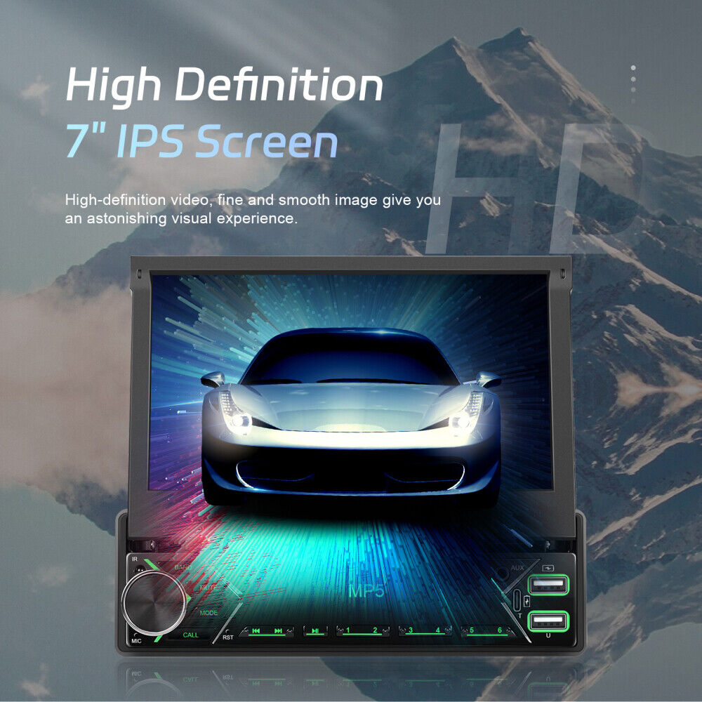Single 1DIN 7" Car Stereo Radio Apple Carplay Android Auto GPS Flip Out Screen