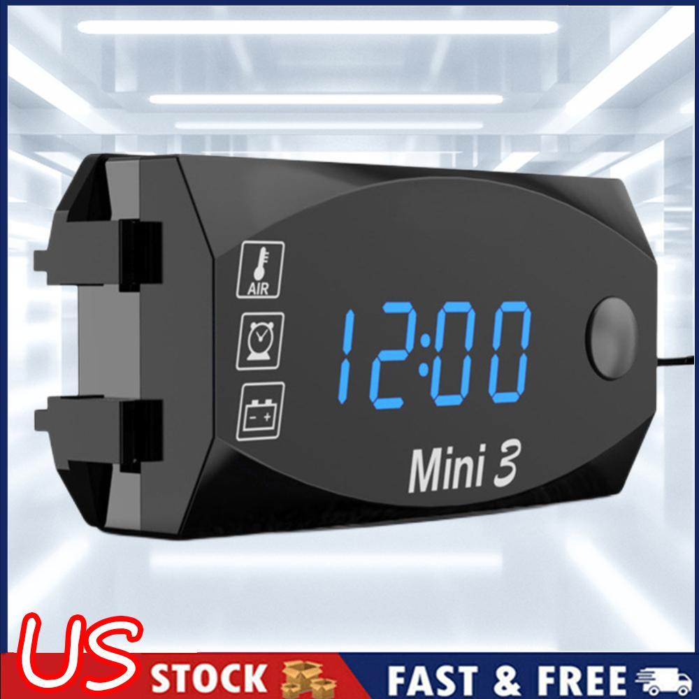 12V Motorcycle Electronic Clock Dust-proof 3 in 1 Digital Display (Blue)