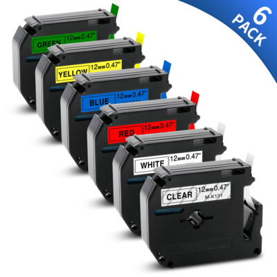6PK M-K231 431 531 M-K131 For Brother P-Touch Label Tape 12MM PT-65 PT-85 PT-70