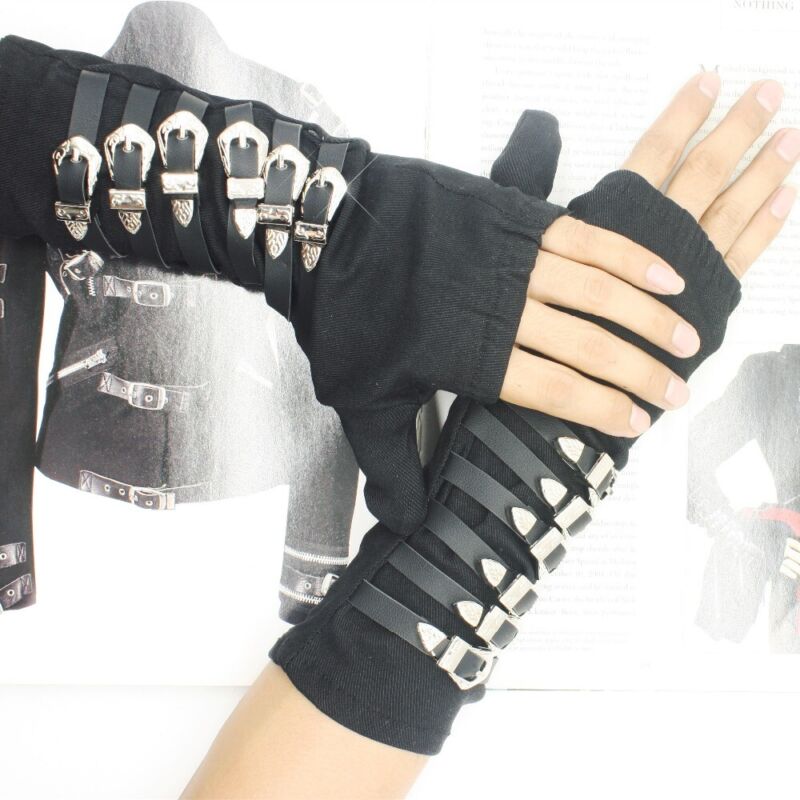 MJ Michael Jackson BAD Tour Punk Dirty Diana Armbraces Glove Black Cotton