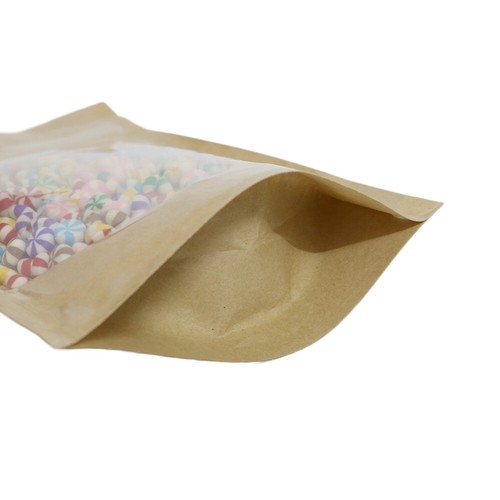 100/500/1000 QTY Back-Sided Kraft With Clear Window Stand Up Zipper Bag ~6x9"