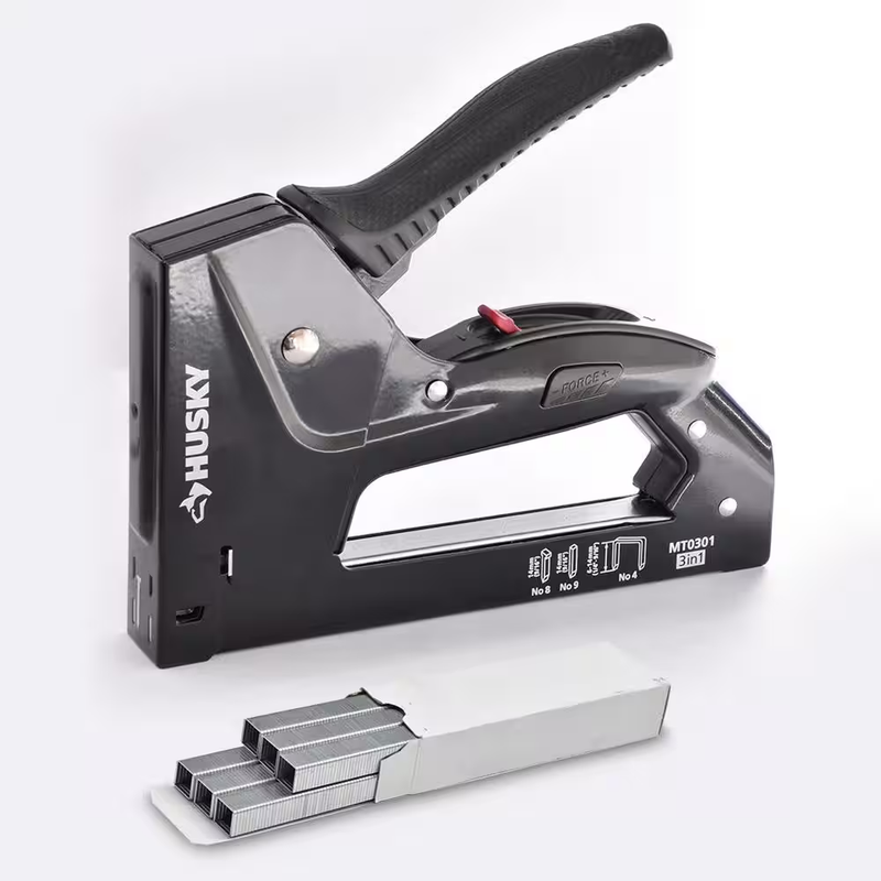 Husky Metal Staple Gun Heavy Duty Hand Stapler 1000 Staples 3/8 Inch