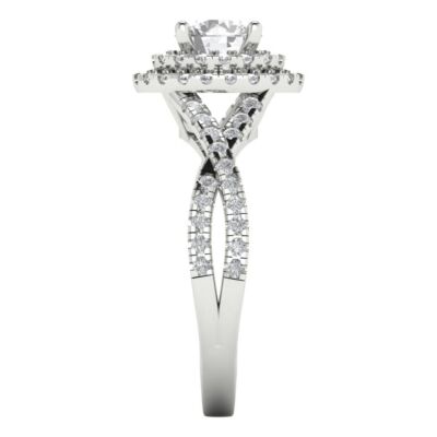 Pre-owned Pucci 1.40 Ct Round Cut Halo Moissanite Classic Bridal Statement Ring 14k White Gold In White/colorless