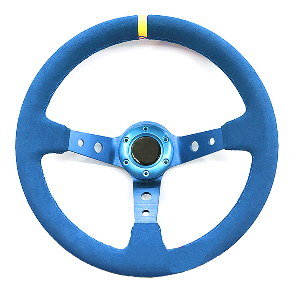 Universal 14in Blue Suede Leather Red Aluminum Deep Dish Racing
