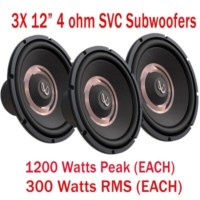 3X  INFINITY PRIMUS 1270 12 '' 4-OHM SVC CAR AUDIO SUBWOOFER 1200W MAX EACH