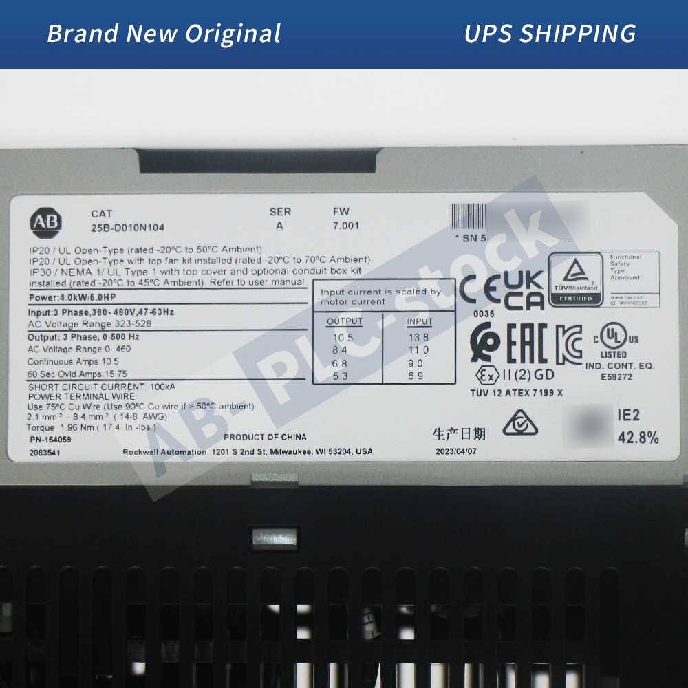 New Allen Bradley 25B-D010N104 PowerFlex 525 4kW 5Hp AC Drive 3 Phase 3PH