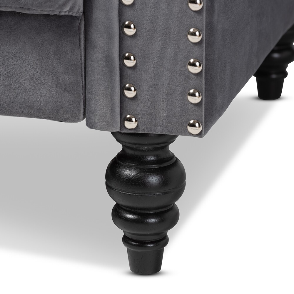 Velvet Chesterfield Trans Sofa Button Tuft Silver NailHead Spindle Leg