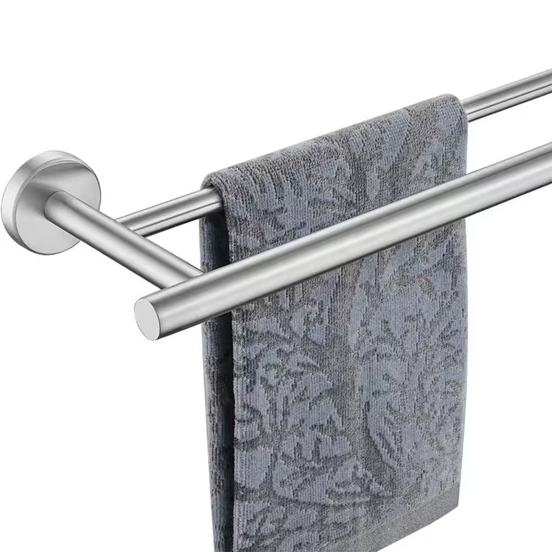 Double Towel Bar Bathroom Towel Rack Wall Mounted 24 Inch Brushed Nickel Steel