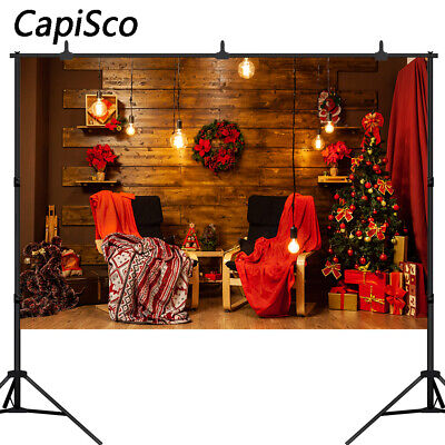 Photography vintage background Christmas tree light Red blanket  wood backdrop