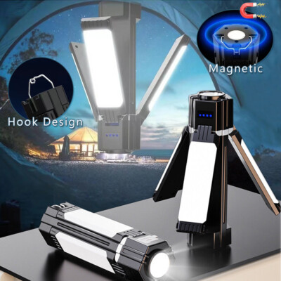 Foldable Camping Tent Lamp Rechargeable Work Light w/ Magnetic & Hook Flashlight