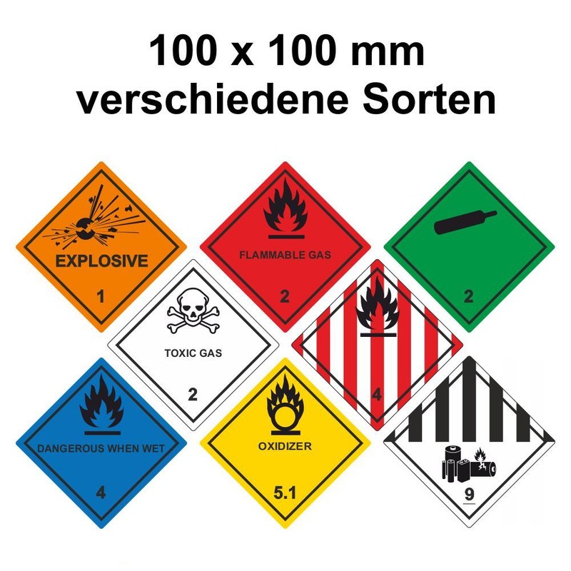 Gefahrgut Aufkleber/Etiketten - 100 X 100 Mm - Verschiedene Sorten/Klassen