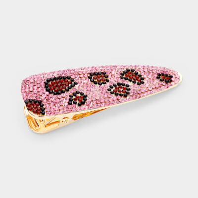 Stylish Designer Inspired Pink & Leopard Crystal Pave Leopard Barrette
