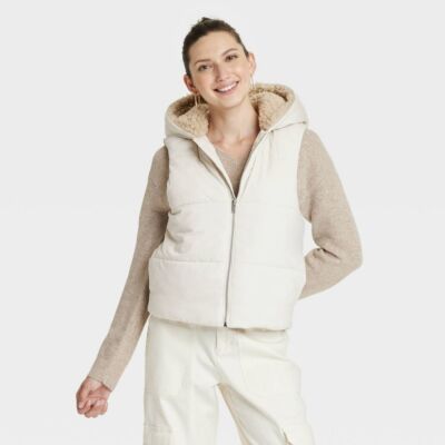 Women's Faux Fur Puffer Jacket - Universal Thread Cream M