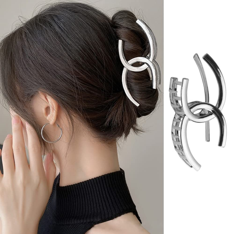Irregular Hair Clip, Silver Geometry Hair Claw, Large Hair Catch Clip, 4.3Inches
