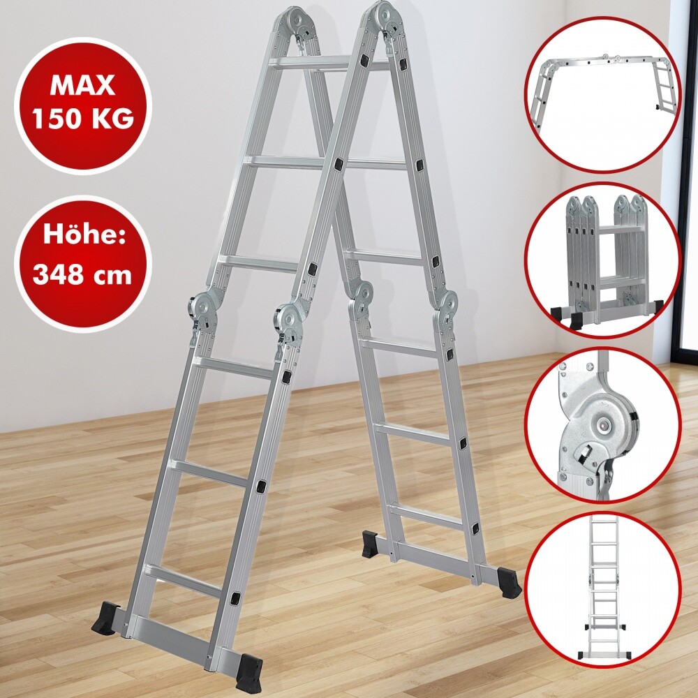 Multifunktionsleiter 4x3 Alu Mehrzweckleiter Gelenk Vielzweckleiter Klappleiter 