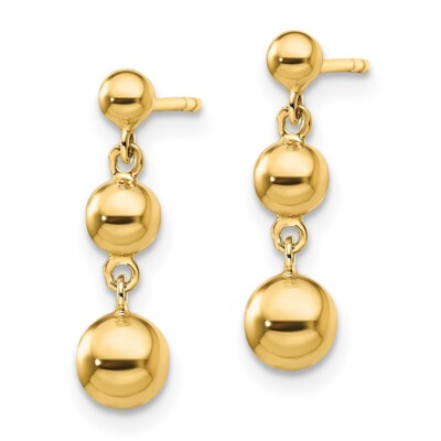 Pre-owned Diamond2deal 14k Yellow Gold Graduated 3 Ball Drop Dangle Earrings Gift For Women