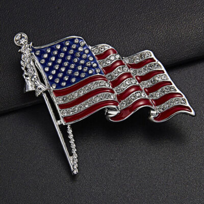 RhinestoneUSA Flag Brooch Us Flag Pin Brooch Man Women Elegant Dress Brooch