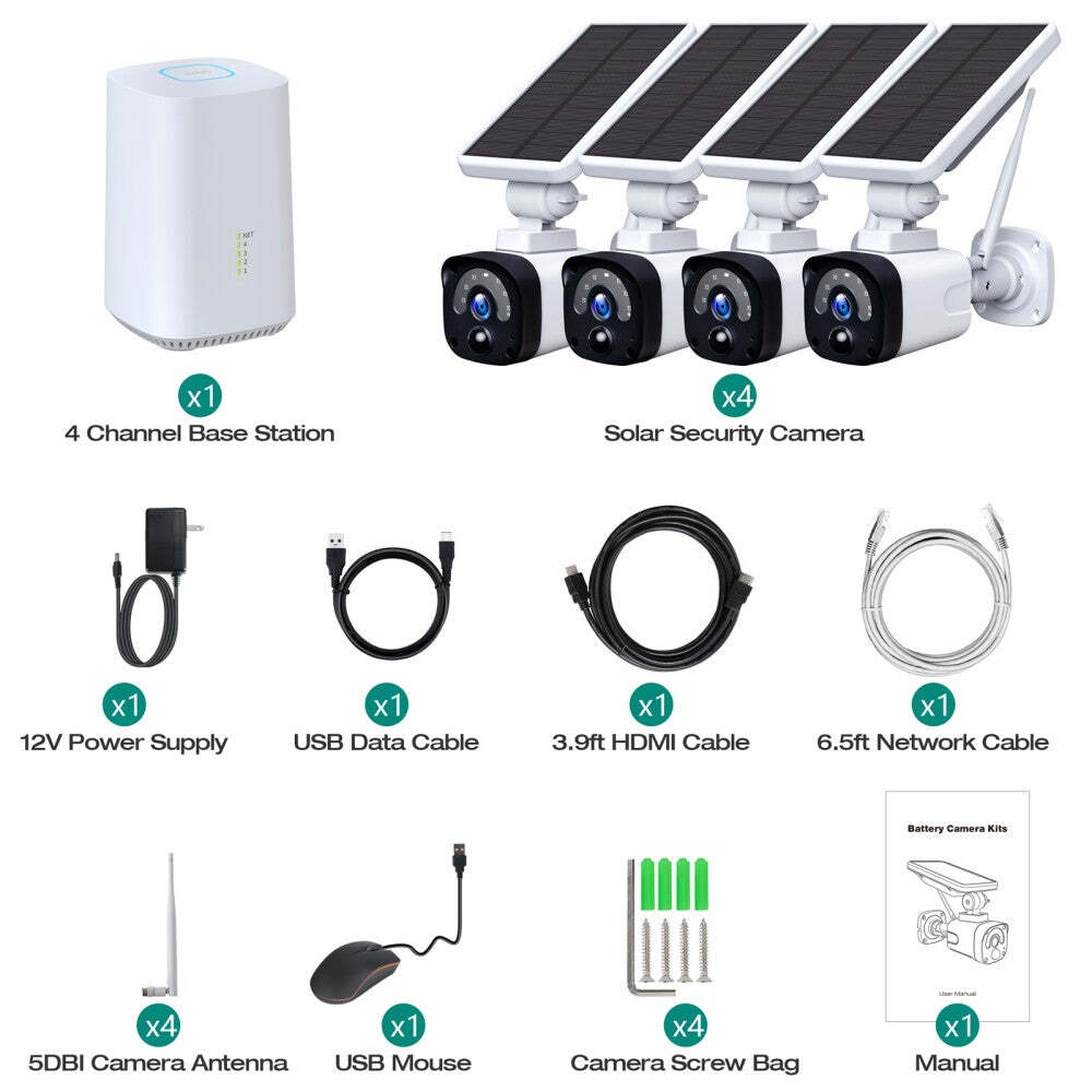 Solar Battery Powered Wireless Security Camera System WiFi IP Camera Outdoor 4MP