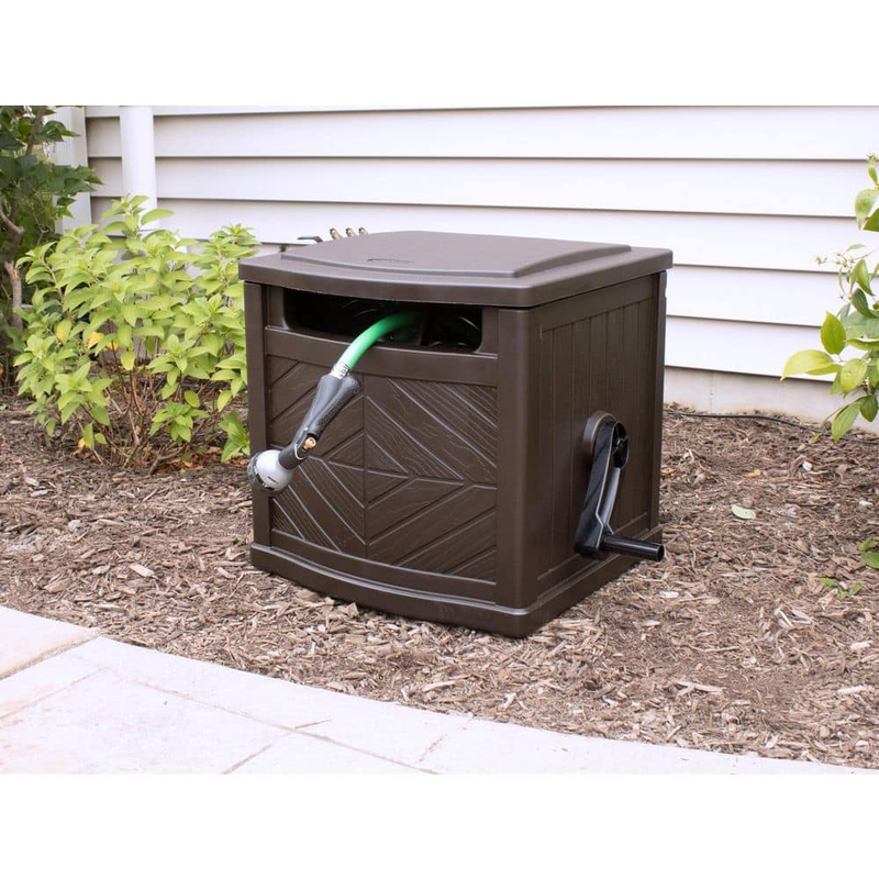 Outdoor Hideaway Water Reel Container 150 Ft Portable Garden Hose Storage Box